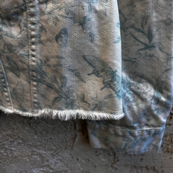 Elie Tahari Toile Printed Raw Hem Denim Jacket White Size L - Picture 5 of 6